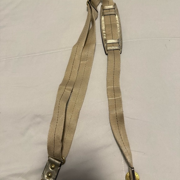 Coach Signature Crossbody Bag Tan Brown Canvas Gold Leather Trim 7.5 x 8.5 Bag - Picture 8 of 10